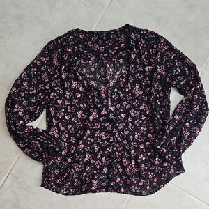 Jessica Simpson Black Floral Sheer Women's Long Sleeve Button Up Top